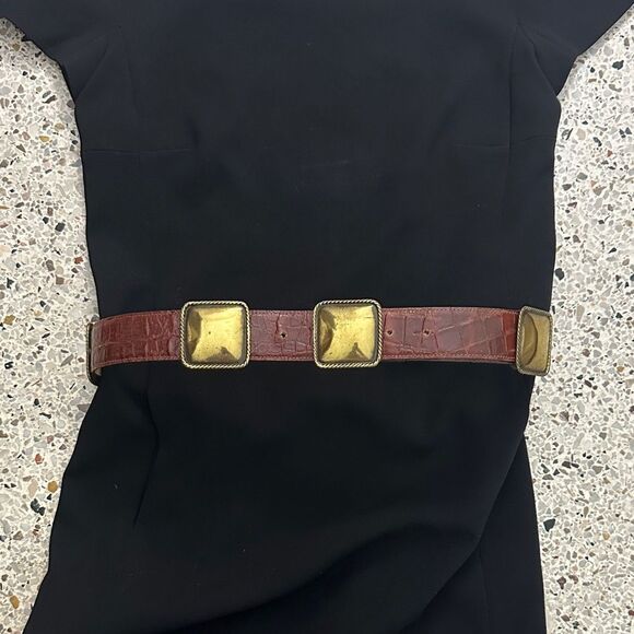 Vintage Ginnie Johansen brown brass made in Italy belt m medium boho